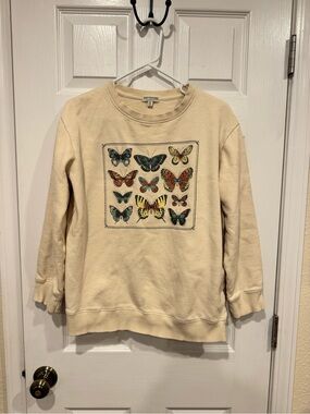EARTHBOUND Cream Crewneck Sweatshirt with Colorful Butterfly Panel